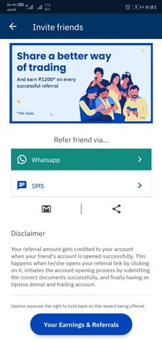 Upstox पर refer & earn से पैसे कमाए