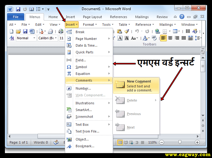 Inserts of MS Word 2007 In Hindi