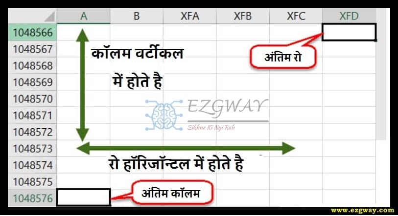 what is row and column in ms excel in hindi